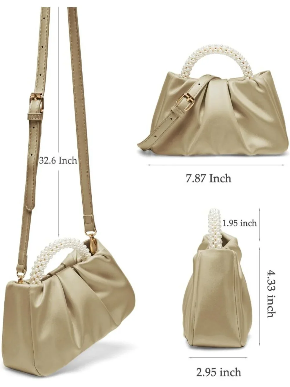 👜Women's Gold Leather Wedding Party Pearl Elegant Clutch Purse Magnetic Snap